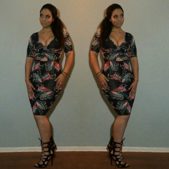 Black and Multi Color Bodycon Dress  NWT - Picture 2 of 3